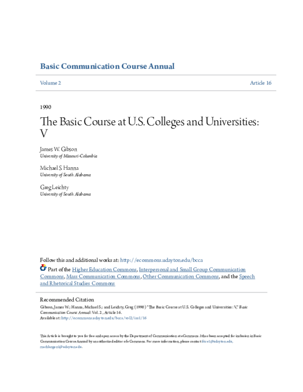 (PDF) The Basic Course at U.S. Colleges and Universities: V
