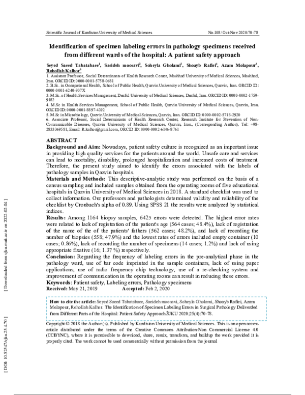 (PDF) Identification of specimen labeling errors in pathology specimens ...