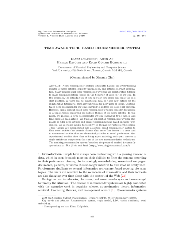 (PDF) Time aware topic based recommender system