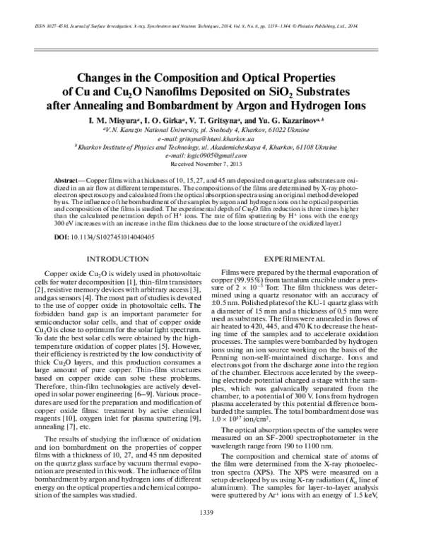 (PDF) Changes in the Composition and Optical Properties of Cu and Cu 2 ...