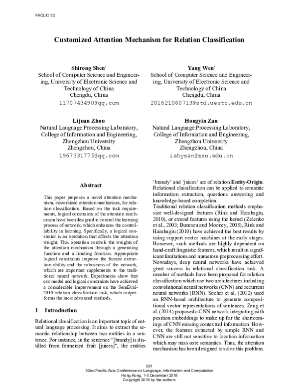 (PDF) Customized Attention Mechanism for Relation Classification