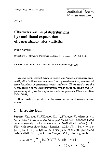 Pdf Characterization Of Distributions By Conditional Expectation Of