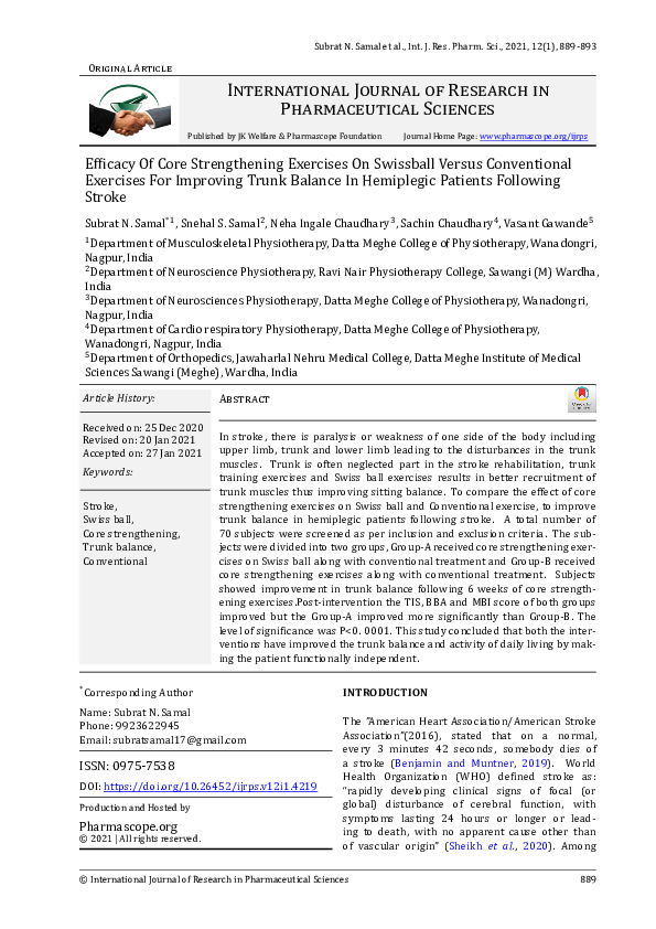 (PDF) Efficacy Of Core Strengthening Exercises On Swissball Versus Conventional Exercises For