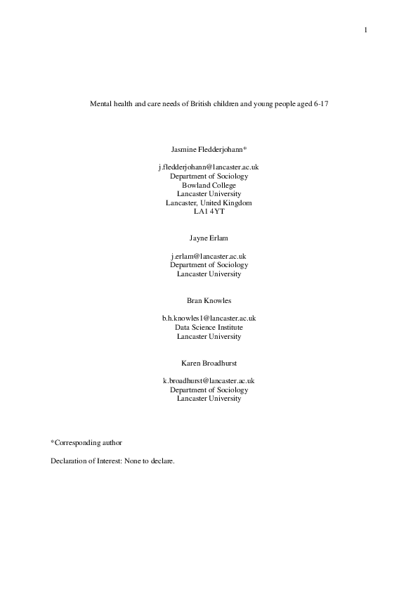 (PDF) Mental health and care needs of British children and young people ...