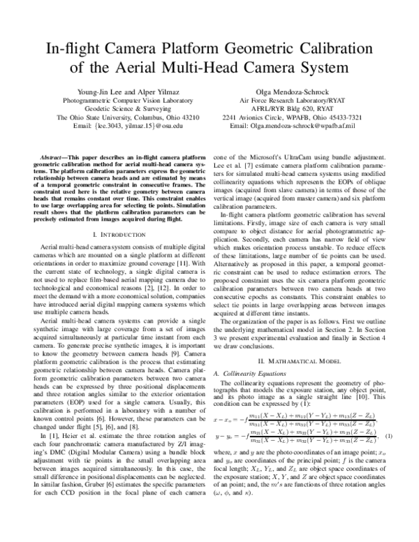 (PDF) In-flight camera platform geometric calibration of the aerial ...