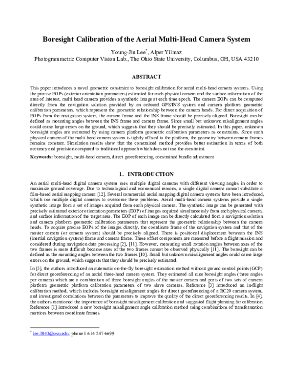 (PDF) Boresight calibration of the aerial multihead camera system