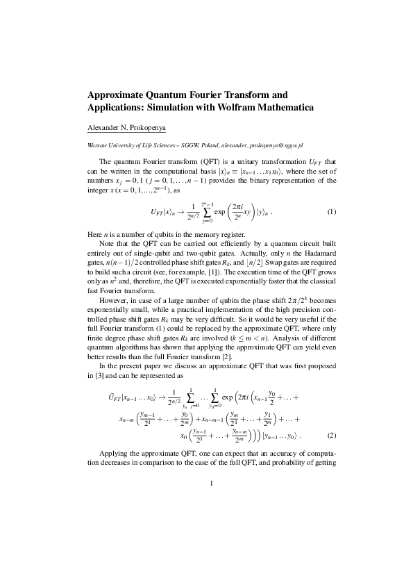 (PDF) Approximate Quantum Fourier Transform and Applications ...