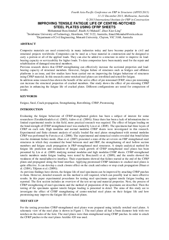 (PDF) Improving tensile fatigue life of centre-notched steel plates ...