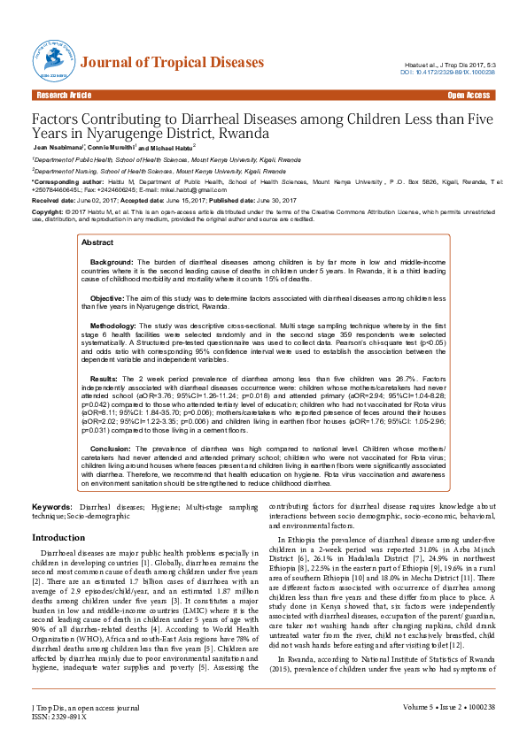 (PDF) Factors Contributing to Diarrheal Diseases among Children Less ...