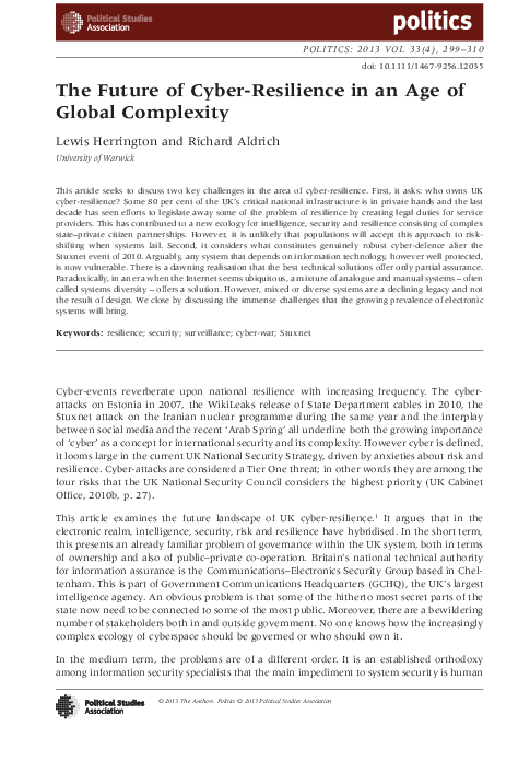 (PDF) The Future of Cyber-Resilience in an Age of Global Complexity