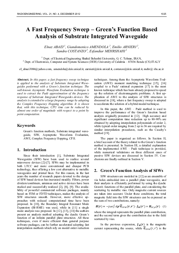 (PDF) A Fast Frequency Sweep – Green’s Function Based Analysis of ...