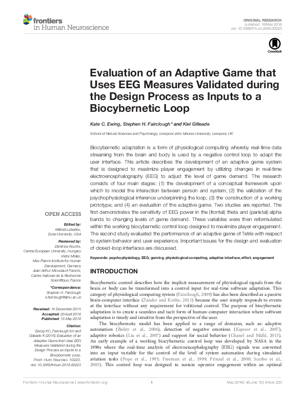 (PDF) Evaluation of an Adaptive Game that Uses EEG Measures Validated ...