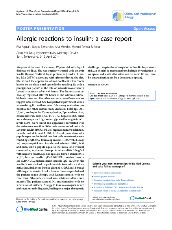 (PDF) Allergic reactions to insulin a case report natalia fernandes