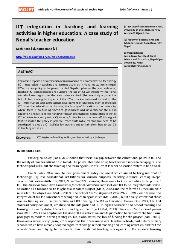 (PDF) ICT Integration in Teaching and Learning Activities in Higher ...