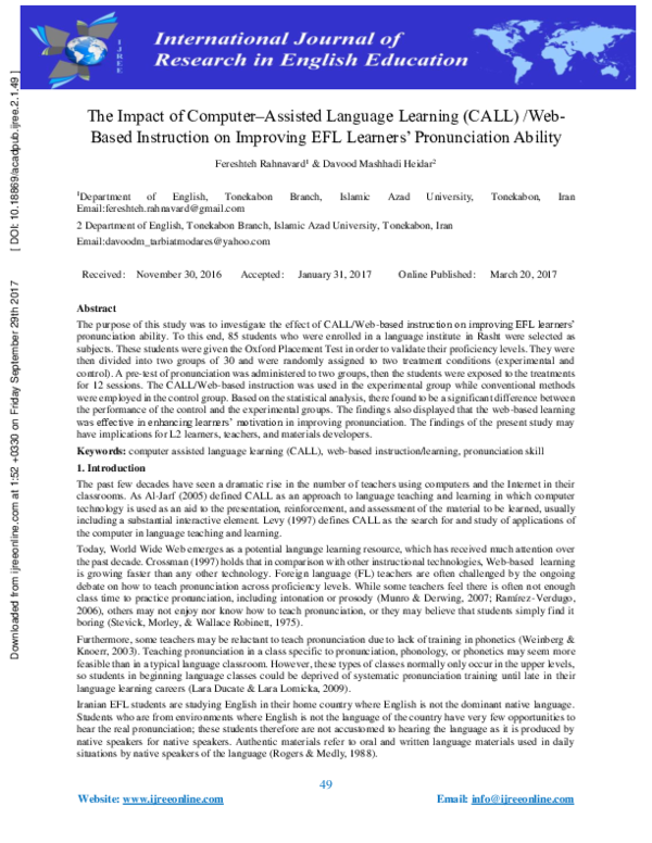 (PDF) The Impact of Computer–Assisted Language Learning (CALL) /Web ...