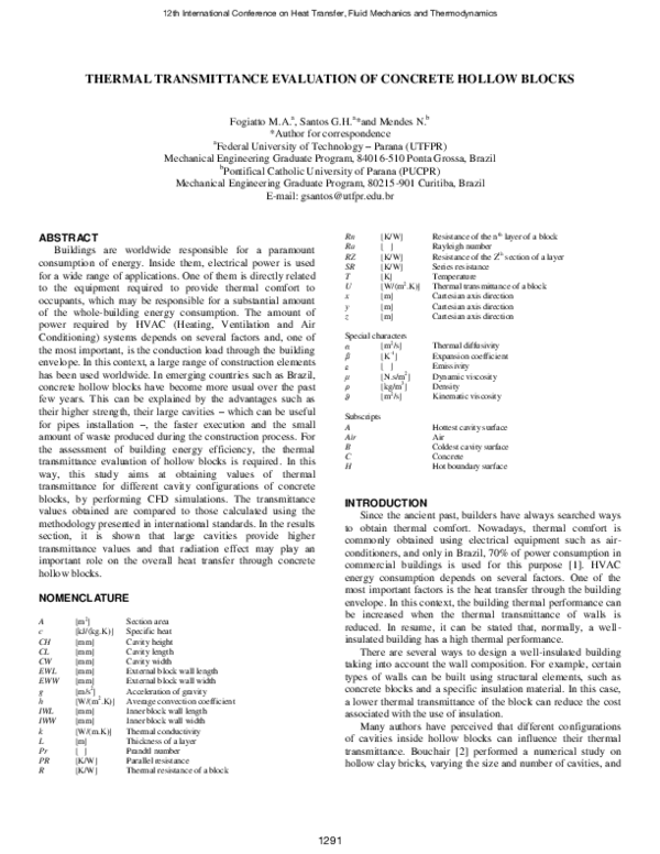 (PDF) Thermal transmittance evaluation of concrete hollow blocks