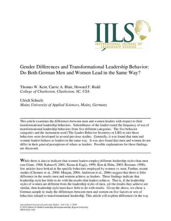 (PDF) Gender Differences and Transformational Leadership Behavior : Do ...