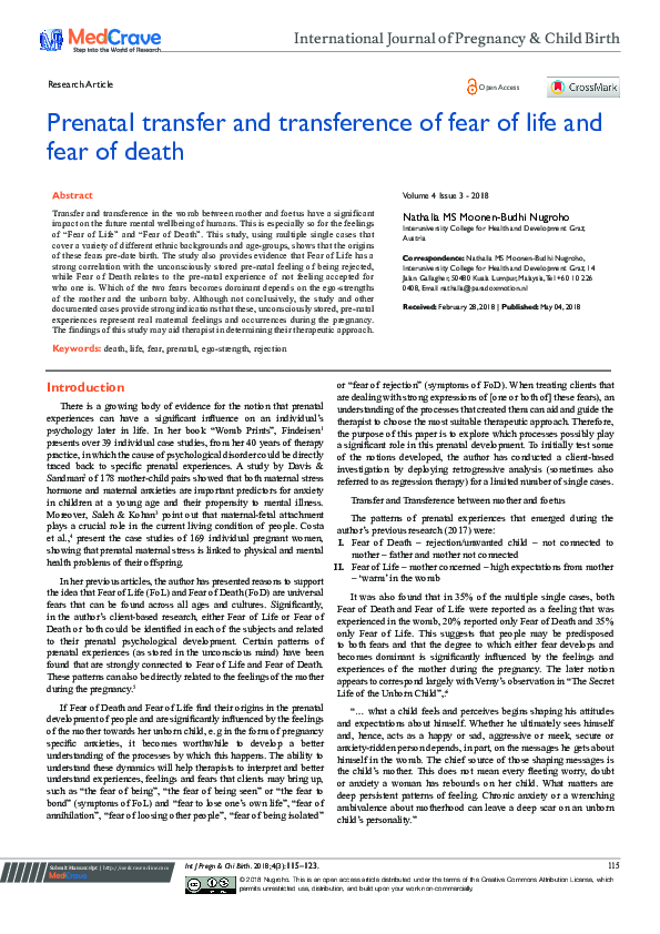 (PDF) Prenatal transfer and transference of fear of life and fear of death