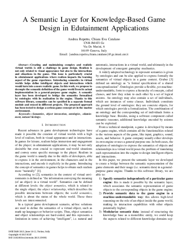 (PDF) A Semantic Layer for Knowledge-Based Game Design in Edutainment ...