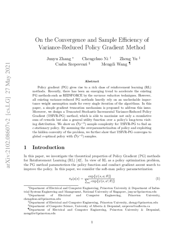 (PDF) On the Convergence and Sample Efficiency of Variance-Reduced ...