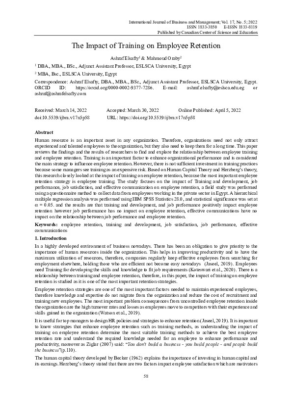 (PDF) The Impact of Training on Employee Retention