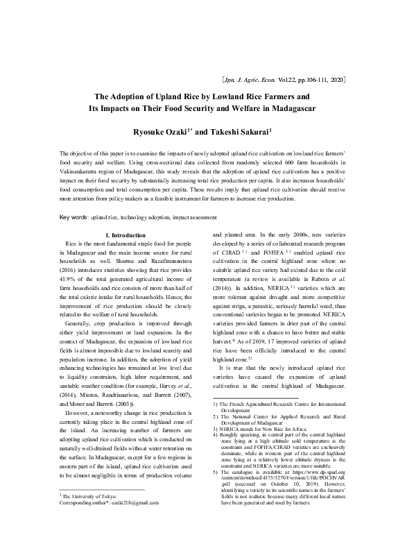 (PDF) The Adoption of Upland Rice by Lowland Rice Farmers and Its ...