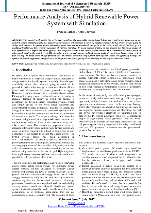 (PDF) Performance Analysis of Hybrid Renewable Power System with Simulation