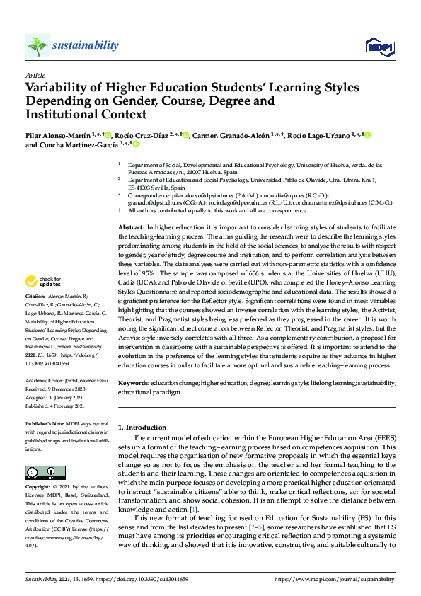(PDF) Variability of Higher Education Students’ Learning Styles ...