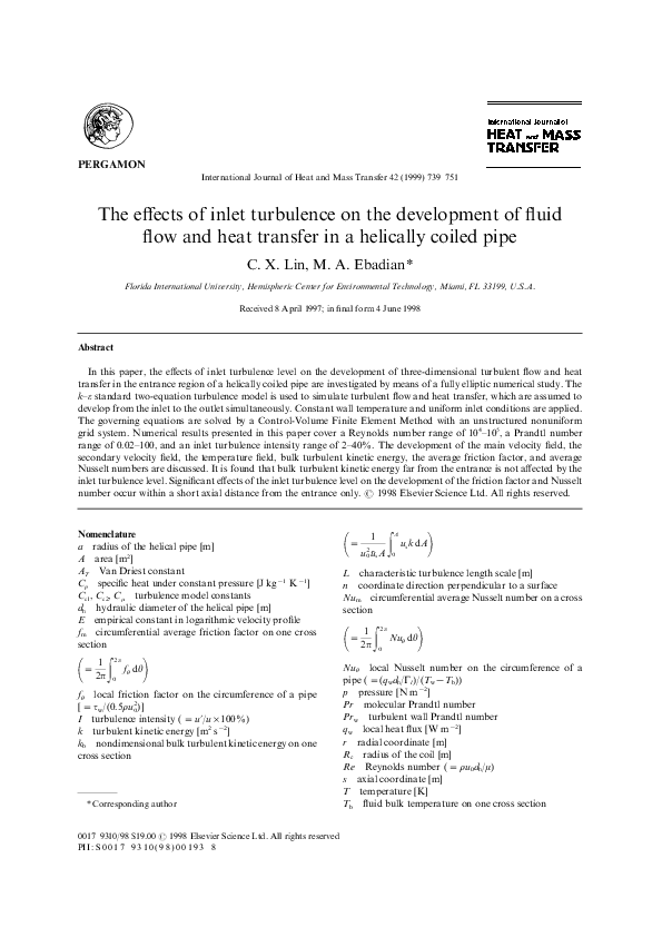 (PDF) The effects of inlet turbulence on the development of fluid flow ...