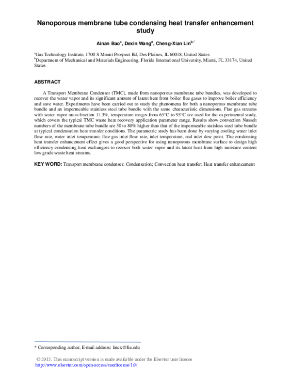 (PDF) Nanoporous Membrane Tube Condensing Heat Transfer Enhancement