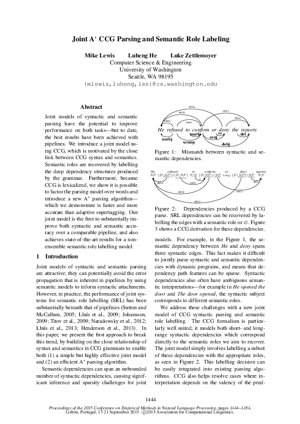 (PDF) Joint A* CCG Parsing and Semantic Role Labelling