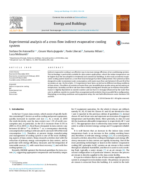 (PDF) Experimental analysis of a cross flow indirect evaporative ...