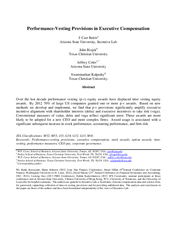 (PDF) Performance-Vesting Provisions in Executive Compensation