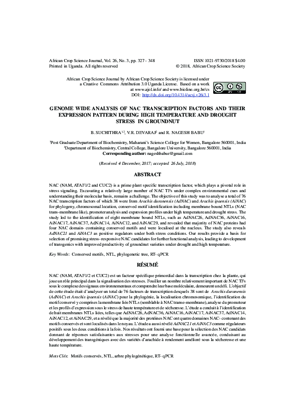 (PDF) Genome wide analysis of NAC transcription factors and their ...