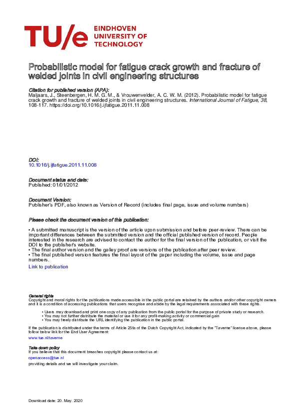 (PDF) Probabilistic model for fatigue crack growth and fracture of ...