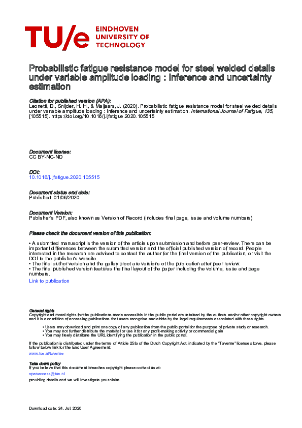 (PDF) Probabilistic fatigue resistance model for steel welded details ...