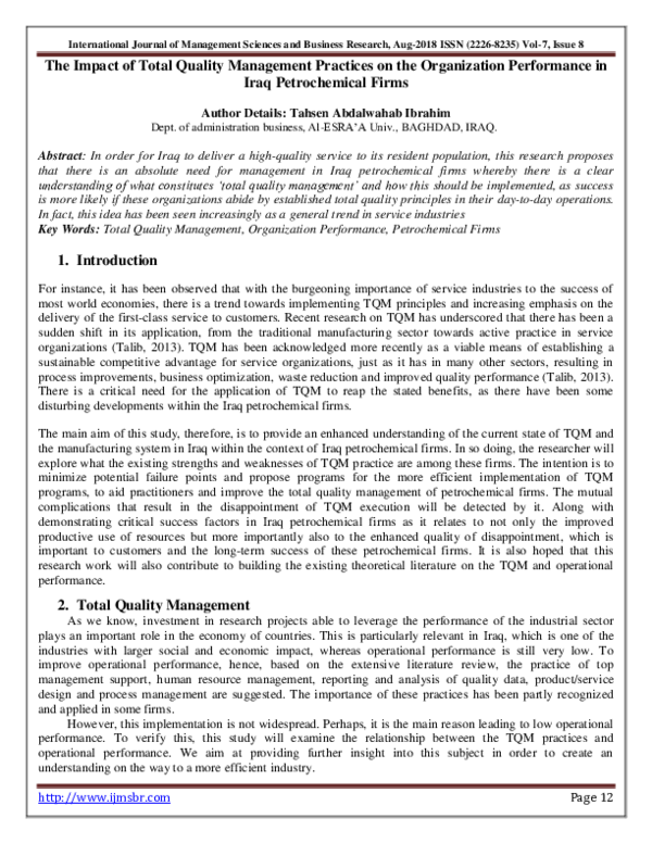 (PDF) The Impact of Total Quality Management Practices on the ...