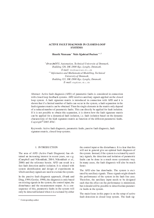 (PDF) Active fault diagnosis in closed-loop systems