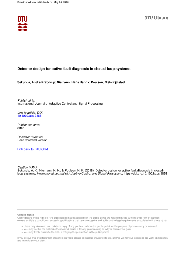 (PDF) Detector design for active fault diagnosis in closed-loop systems