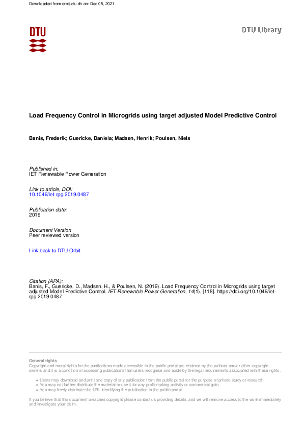 (PDF) Load Frequency Control in Microgrids using target adjusted Model ...