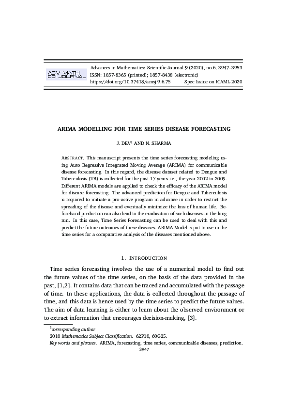 (PDF) Arima Modelling for Time Series Disease Forecasting
