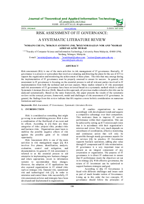 (PDF) Risk assessment of IT governance: a systematic literature review