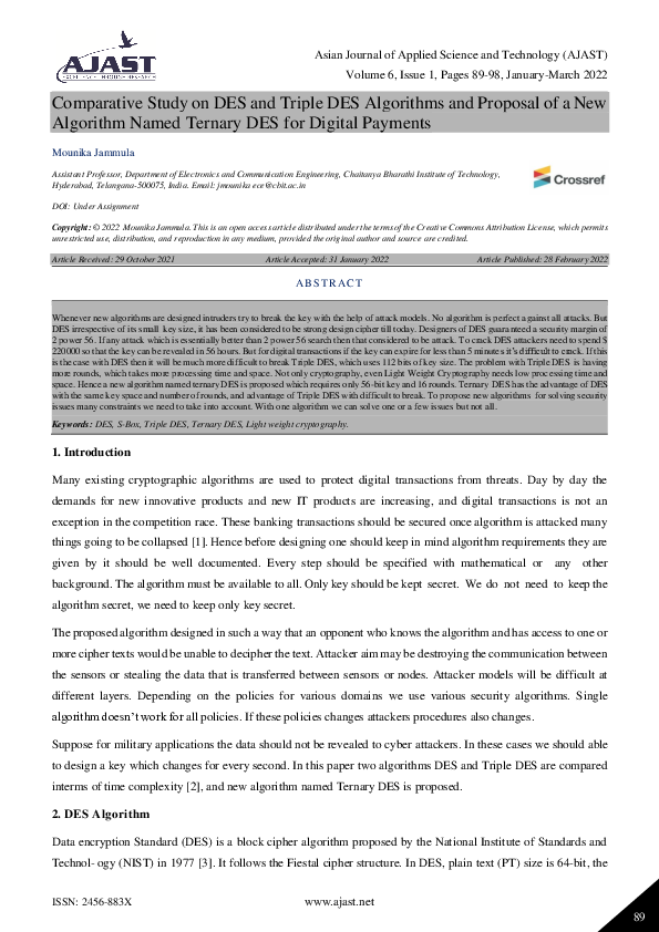 (PDF) Comparative Study on DES and Triple DES Algorithms and Proposal ...