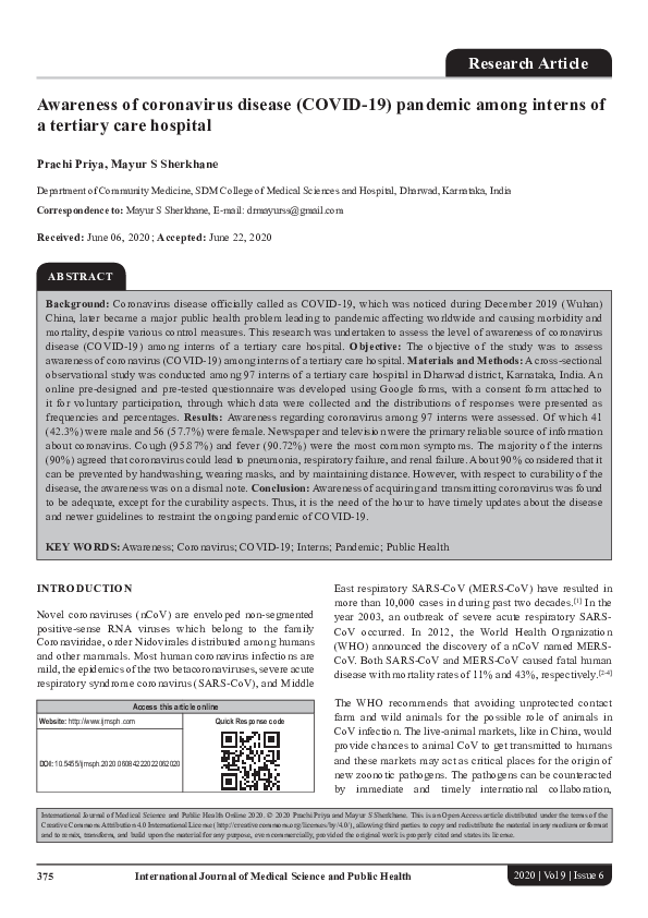 (PDF) Awareness of coronavirus disease (COVID-19) pandemic among ...