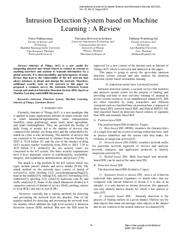 (PDF) Intrusion Detection System based on Machine Learning : A Review