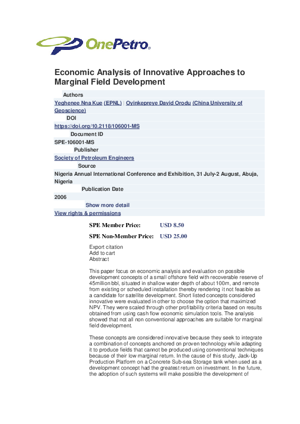 (PDF) Economic Analysis of Innovative Approaches to Marginal Field ...