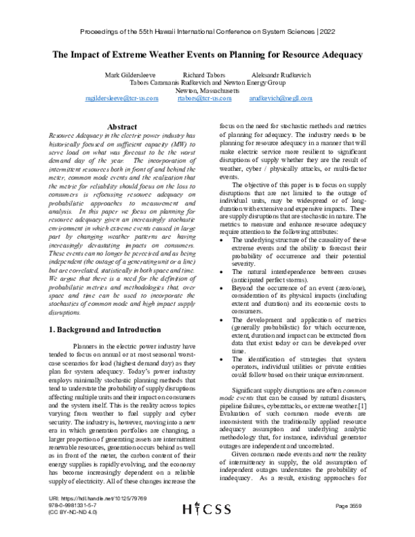 (PDF) The Impact of Extreme Weather Events on Planning for Resource ...
