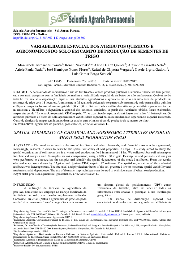 (PDF) Spatial variability of chemical and agronomic attributes of soil ...