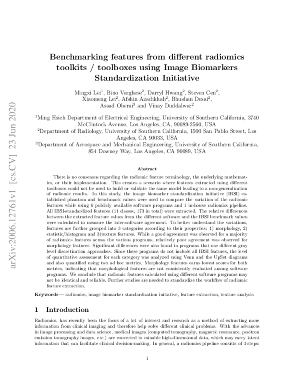 (PDF) Comparative Benchmarking of Radiomics Toolkits