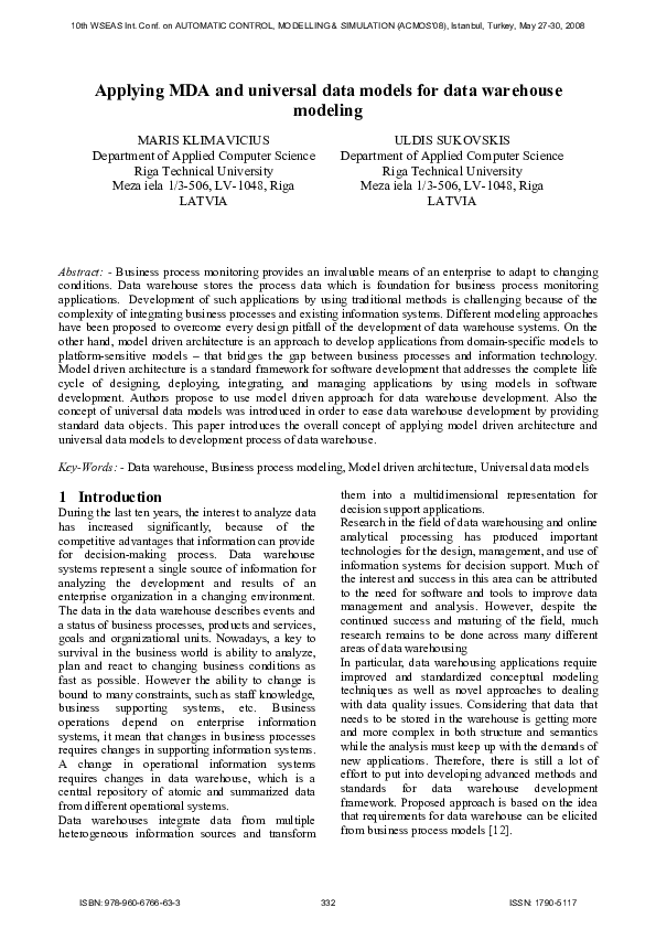 (PDF) Applying MDA and universal data models for data warehouse modeling
